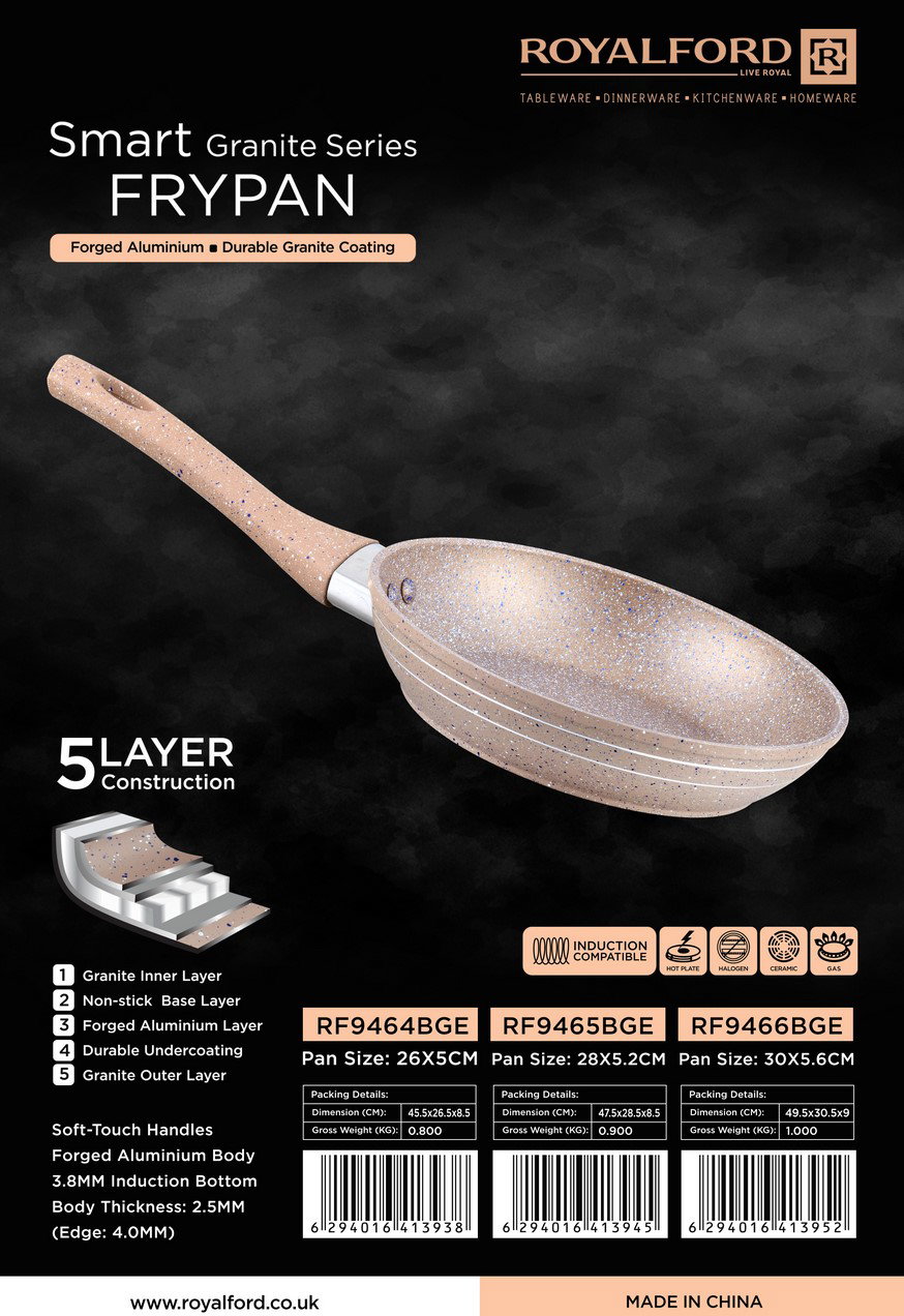 مقلاة جرانيت ذكية بقطر 26 سم باللون البيج لطهي صحي وسهل من ROYALFORD RF9464BGE — 4