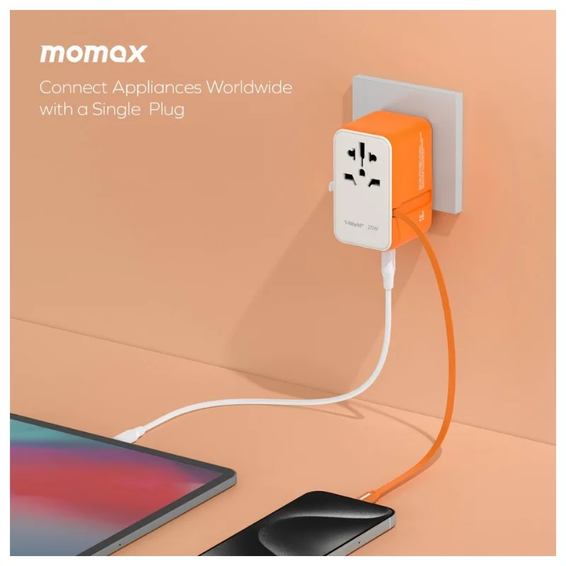 شاحن Momax World+ 25W مع 3 منافذ وكابل USB-C مدمج - 3552 — 5