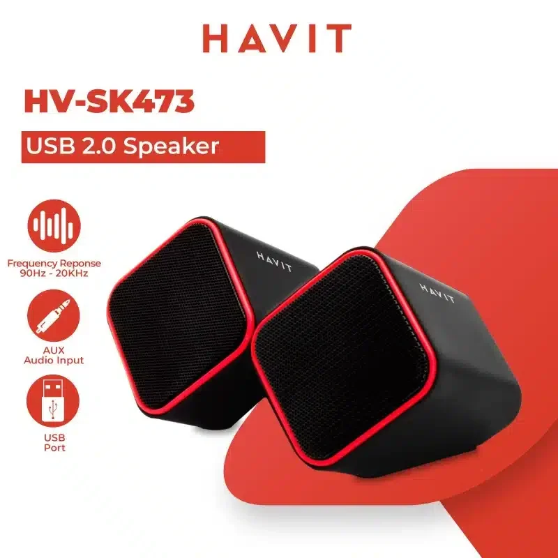 سماعات هافيت HV-SK473 USB 2.0 - أسود وأحمر — 2
