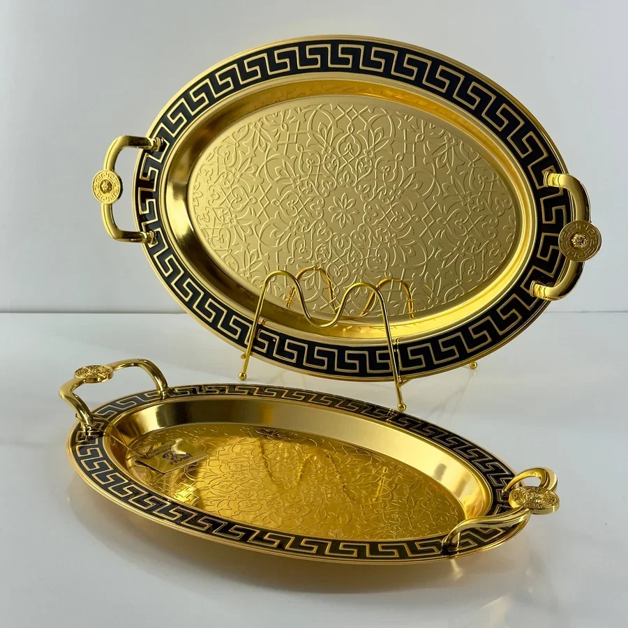 سيت صينية فرساچي قطعتين بيضوي أسود وذهبي 6137 — 3