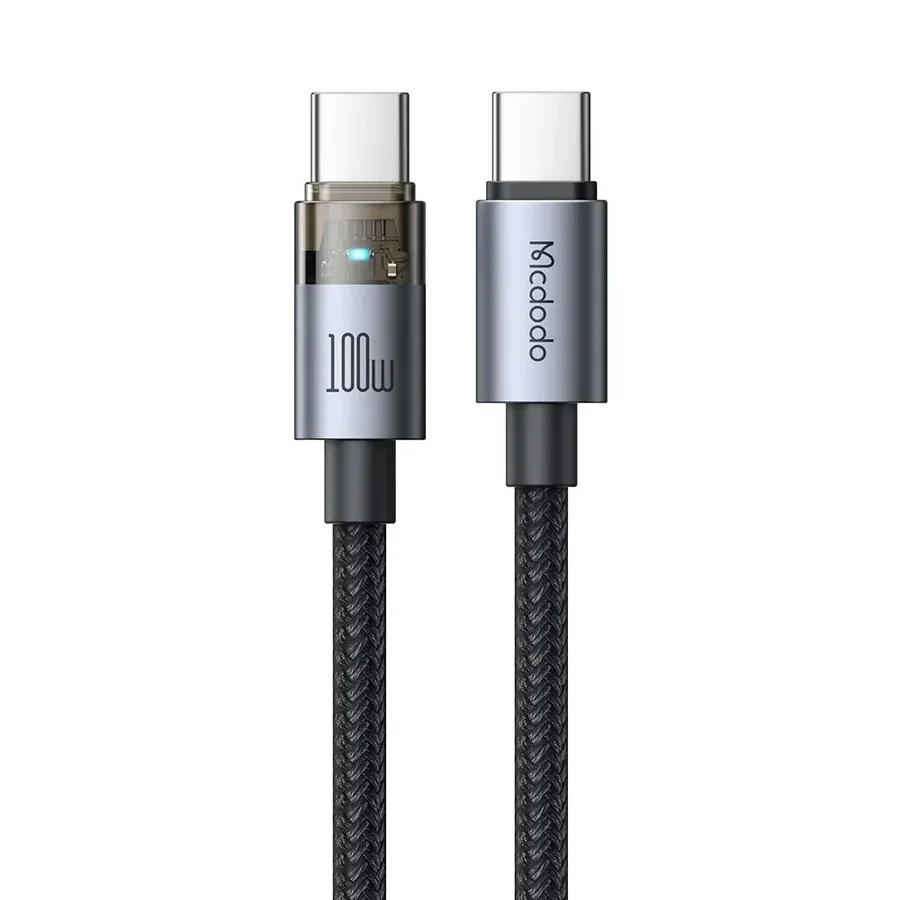 كابل ماكدودو USB-C إلى USB-C شفاف بقدرة 100 واط مع مؤشر شحن ضوئي - 1.2 متر — 2