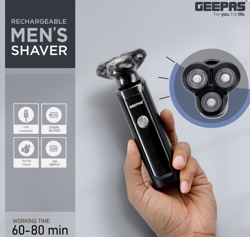 ماكينة حلاقة كهربائية للرجال مقاومة للماء مع شاشة LED قابلة لإعادة الشحن من GEEPAS GSR57501 — 7