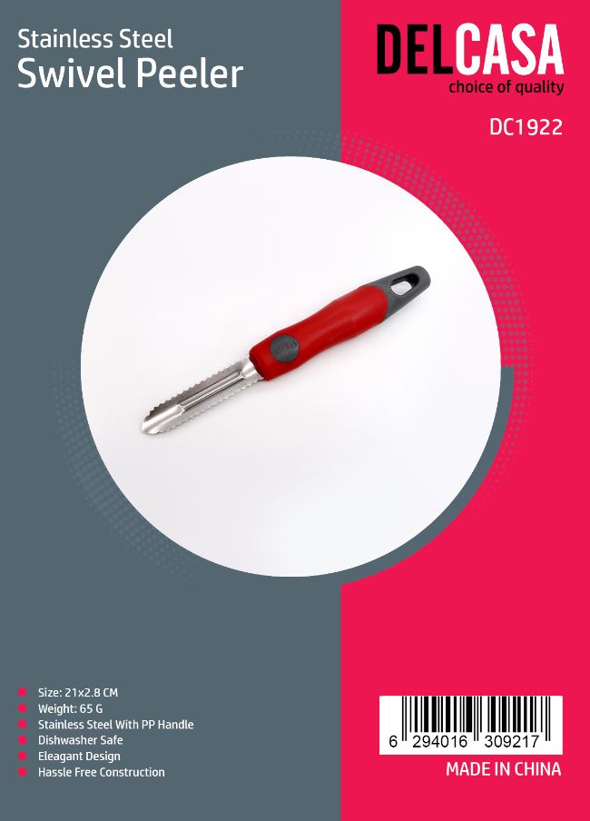 مقشرة خضروات وفواكه من الستانلس ستيل بتصميم دوار، حجم 21×2.8 سم، مثالية للمطبخ وسهلة الاستخدام من DELCASA DC1922 — 3