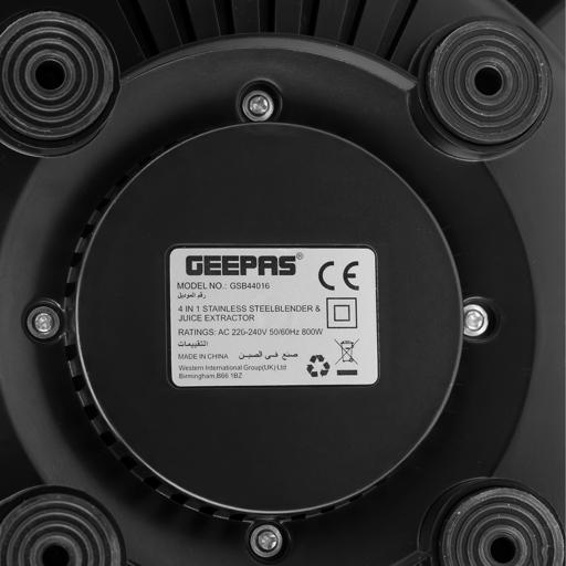 خلاط كهربائي متعدد الوظائف 4 في 1 مع عصارة وقوة 800 واط من GEEPAS GSB44016 — 2