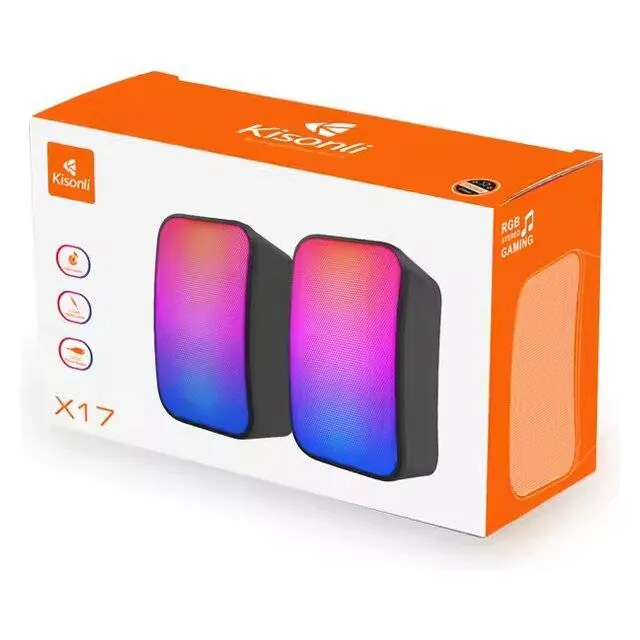 مكبر صوت - Kisonli X17 [3.5mm + USB] 2.0 RGB Speakers — 2