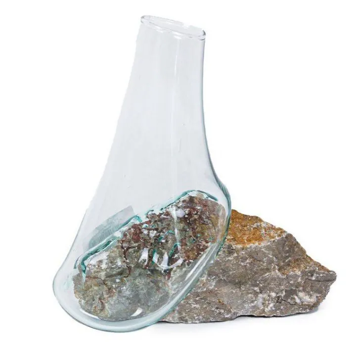 مزهرية زجاجية مع قاعدة حجر طبيعي Glass Vase with Natural Stone Base — 4