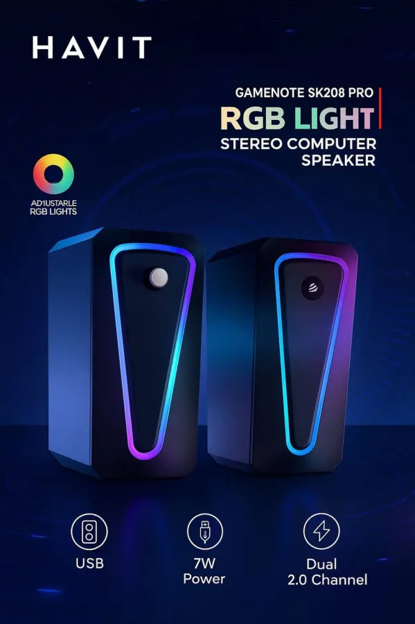 سبيكر هافيت ستيريو للحاسوب – SK208 PRO RGB Light Stereo Computer Speaker — 2