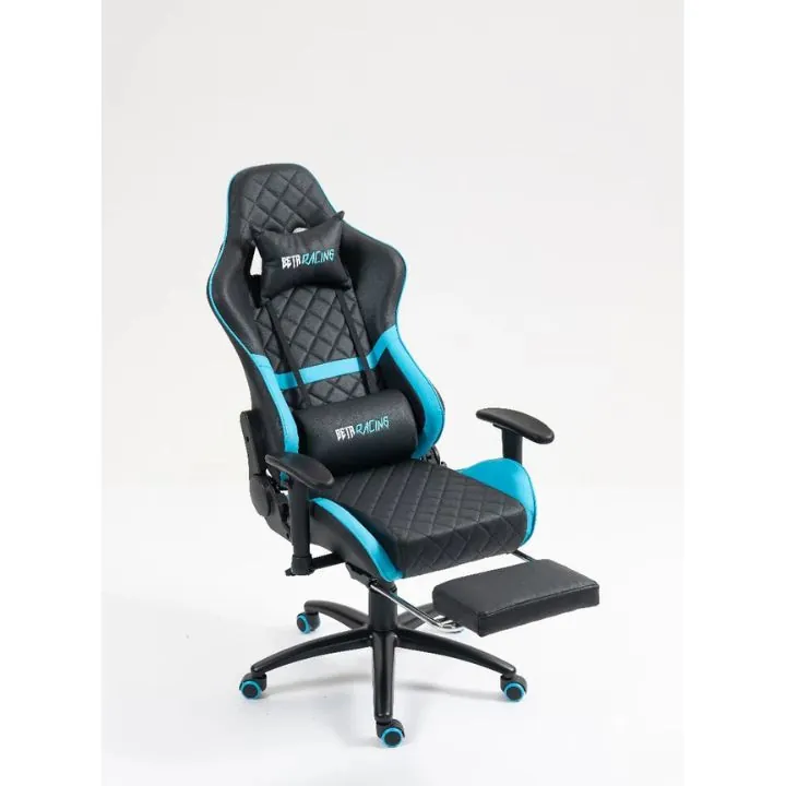 كرسي ألعاب بيتا ريسنغ أسود مع أزرق ومسند قدم Beta Racing Gaming Chair Blue-Black with Footrest — 2