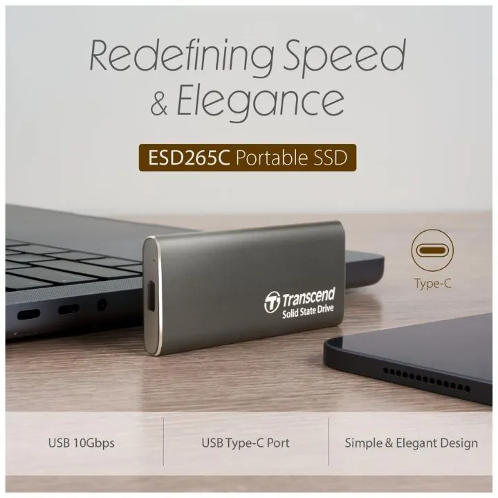 هارد خارجي ترانسيند 2 تيرابايت تصميم معدني أنيق بسرعة ‎1050MB/s‎ Transcend ESD265C Portable SSD – 2TB — 2