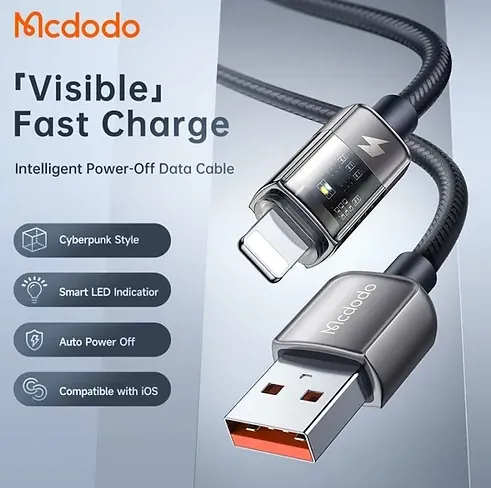 كابل بيانات شفاف Type-C إلى Lightning بطول 1.2 متر مع خاصية إيقاف التشغيل التلقائي CA-3160 — 2