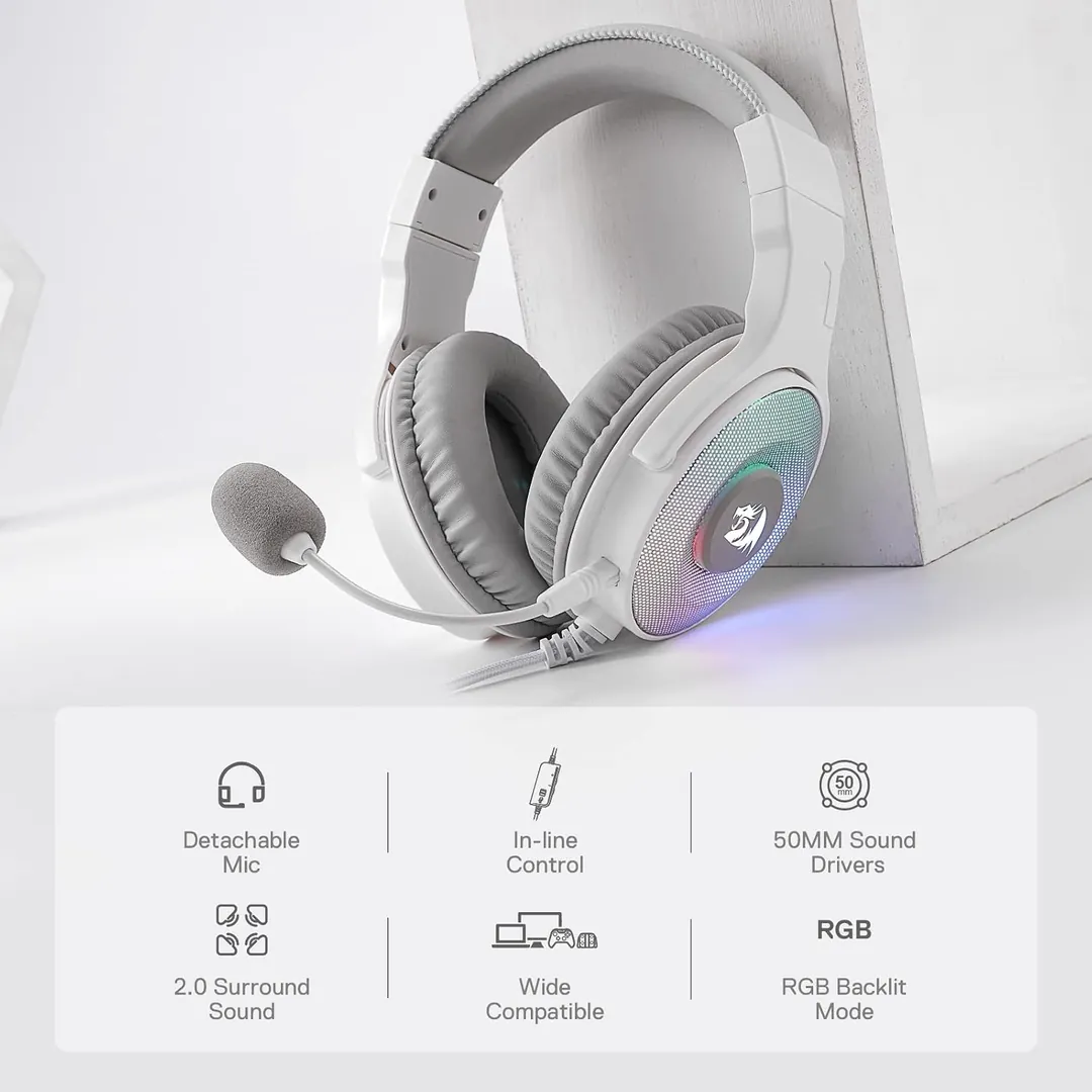 Redragon Pandora H350W-RGB Virtual 7.1 RGB Gaming Headset – White — 2