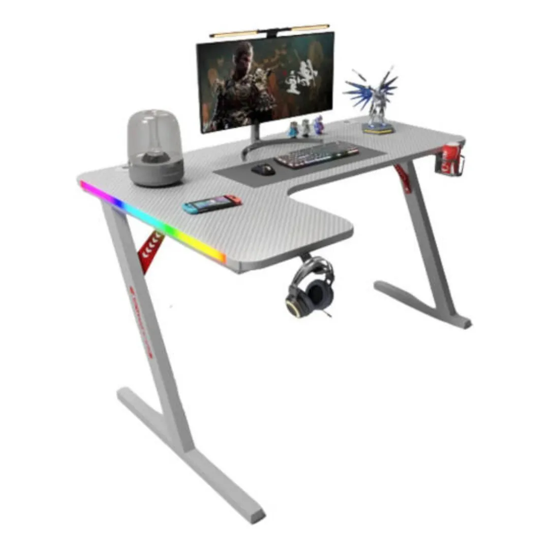Gamax P201-LW RGB Carbon Fiber L-Shaped Gaming Desk 140×100×74cm – Left – White — 2