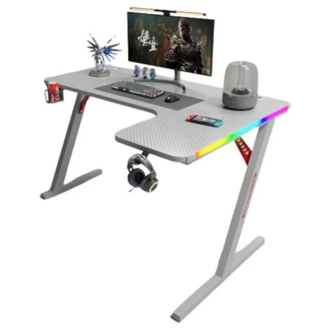 Gamax P201-RW RGB Carbon Fiber L-Shaped Gaming Desk 140×100×74cm – Right – White — 2