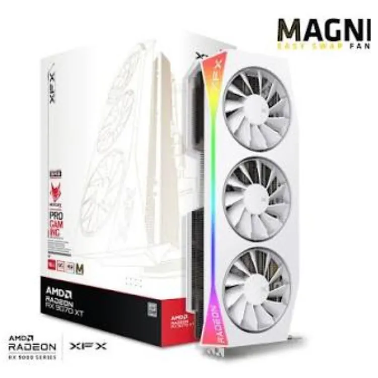 XFX MERCURY AMD RADEON RX 9070XT 16GB OC WHITE MAGNETIC AIR EDITION — 3