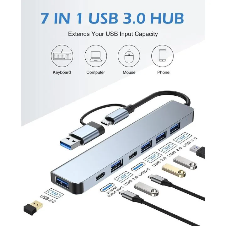 موزع تايب سي 7 منافذ (هاب) USB HUB – 7 in 1 HUB USB-C — 2
