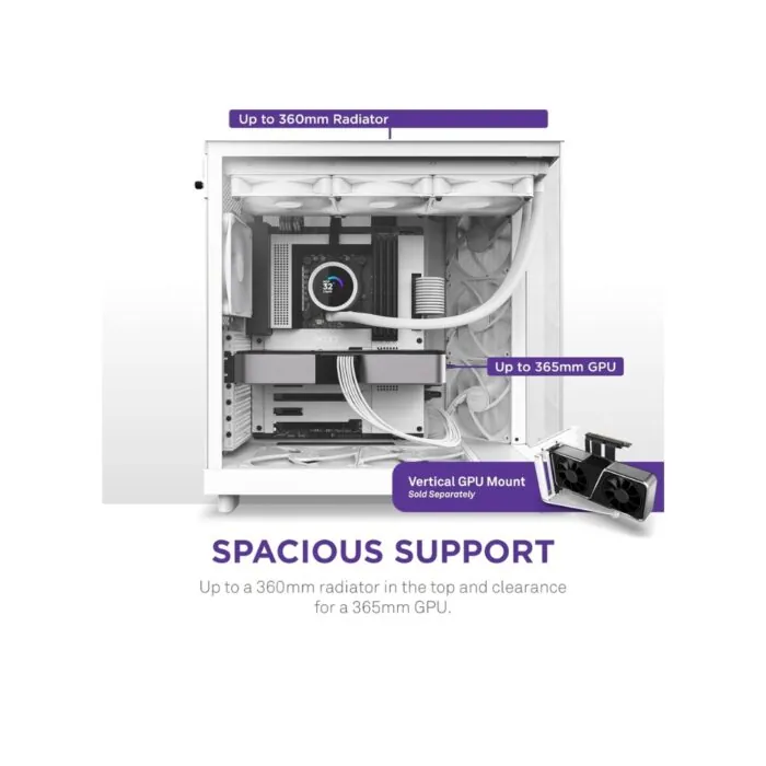NZXT H6 FLOW COMPACT DUAL-CHAMBER ATX WHITE CASE — 5