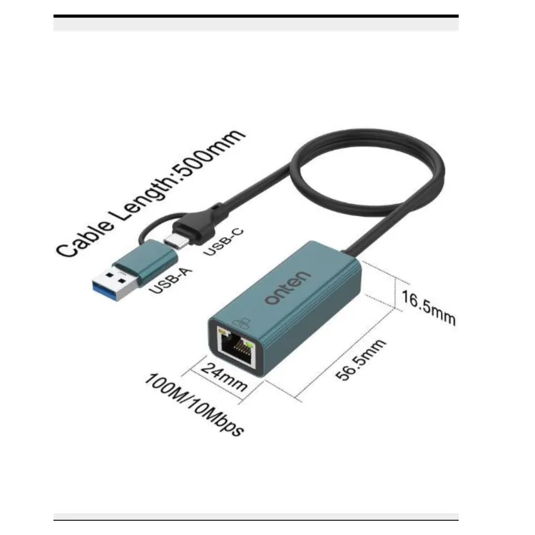 محول شبكة Onten USB-A وUSB-C إلى Ethernet بسرعة 1000Mbps | OTN-UE106+ — 3