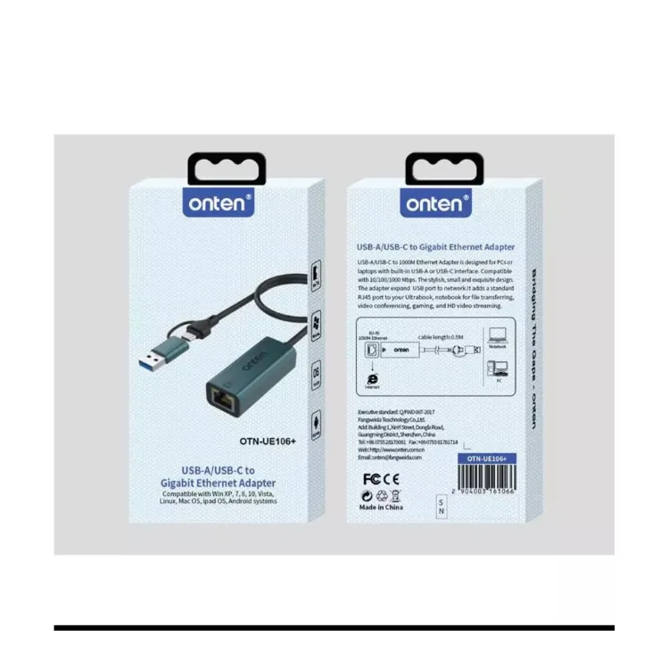 محول شبكة Onten USB-A وUSB-C إلى Ethernet بسرعة 1000Mbps | OTN-UE106+ — 2