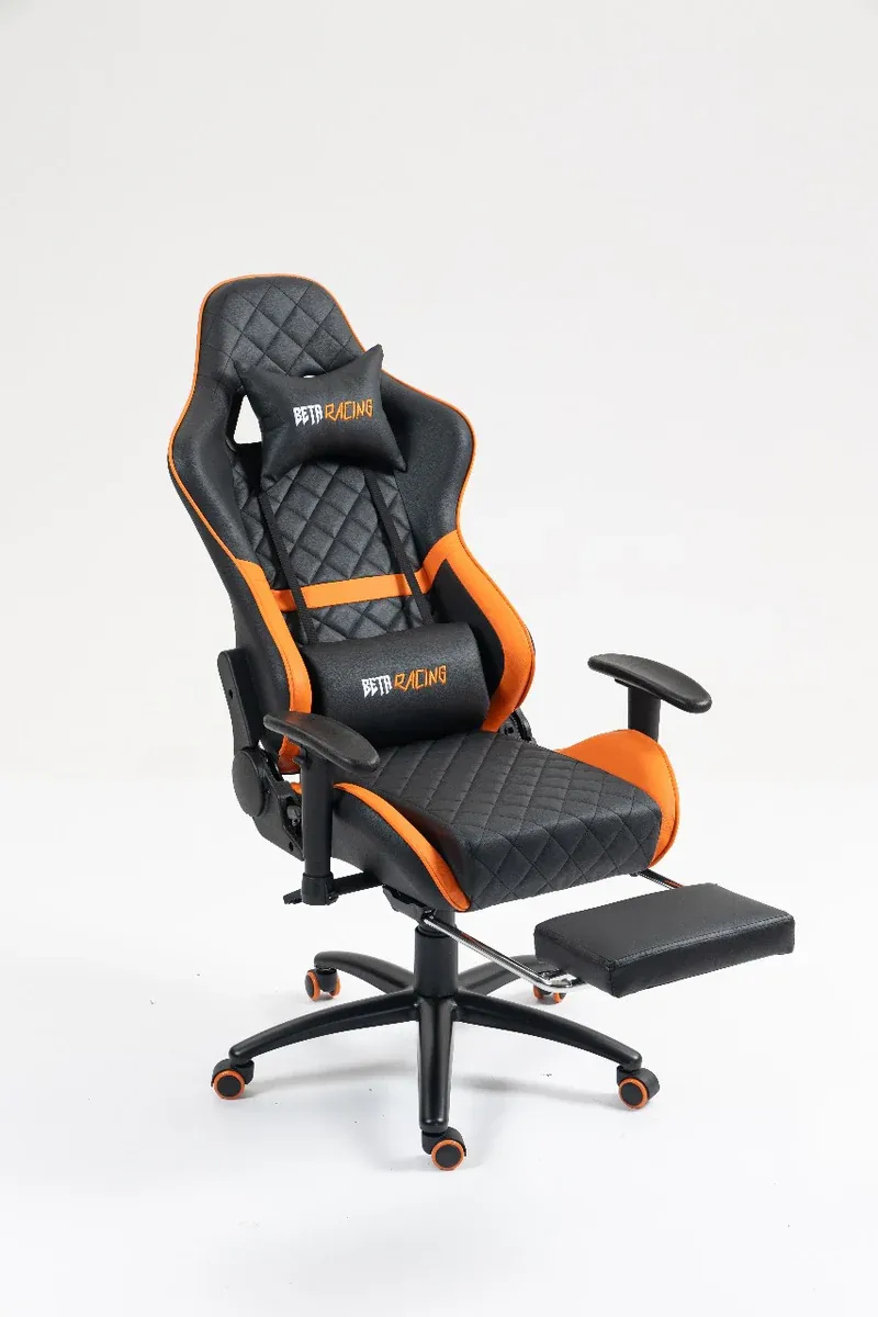 كرسي Beta Racing Gaming chair Orange-Black with Footrest — 8