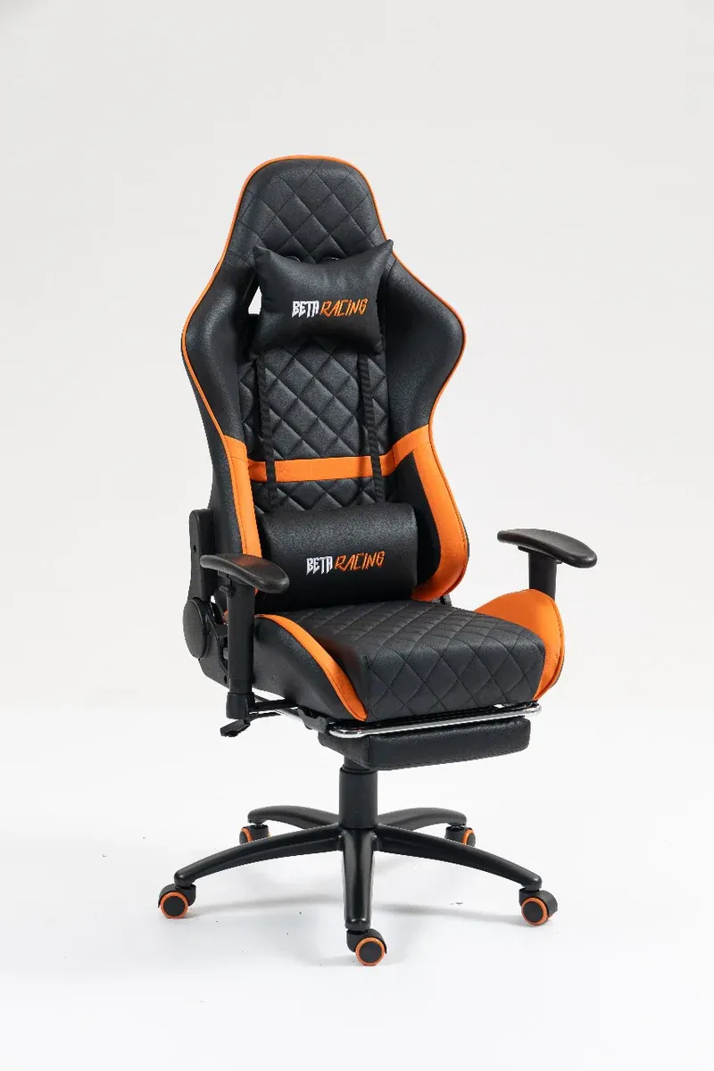 كرسي Beta Racing Gaming chair Orange-Black with Footrest — 6