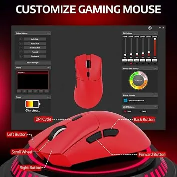 ATTACK SHARK Mouse Red R1-Wired-2.4G-BT5.2 — 4