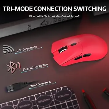 ATTACK SHARK Mouse Red R1-Wired-2.4G-BT5.2 — 5