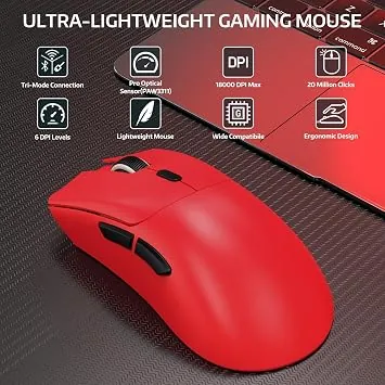 ATTACK SHARK Mouse Red R1-Wired-2.4G-BT5.2 — 2