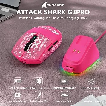 ATTACK SHARK G3 PRO BERRY RED MOUSE WIRED-2.4G-BT — 4