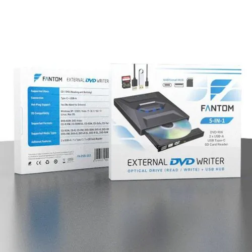 Fantom 5-IN-1 DVD-RW External USB 2.0 (Type-C) — 3