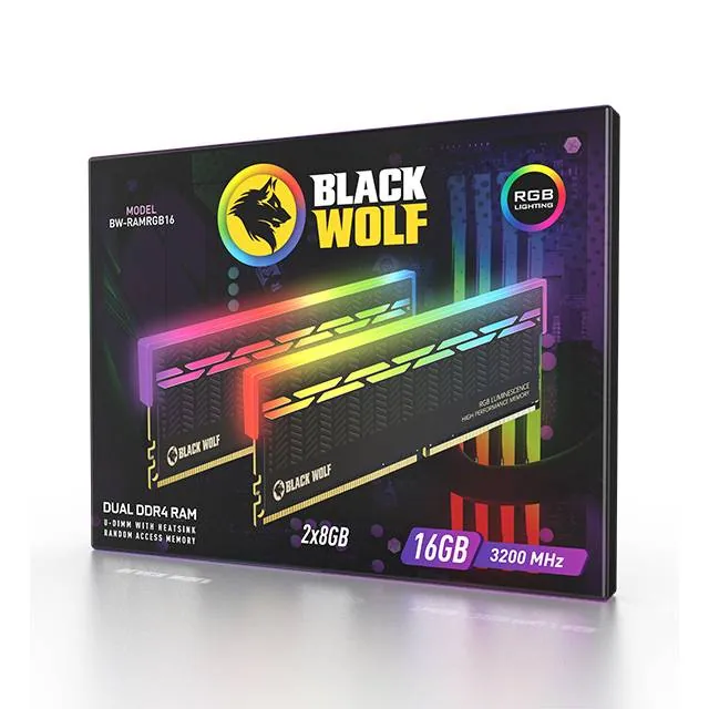 ذاكرة Black Wolf RGB DDR4 سعة 16GB (2×8GB) بتردد 3200MHz — 3
