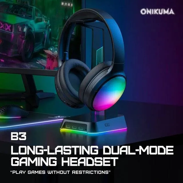سماعة رأس لاسلكية – Onikuma B3 RGB Wireless Headphone (Black) — 2