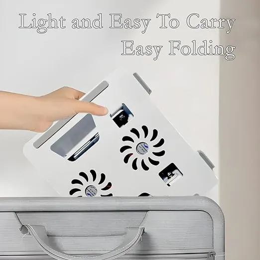ستاند لابتوب ألمنيوم قابل للطي مع مروحتين تبريد – دوار 360 درجة KRESHU Aluminium Laptop Stand with Double Cooling Fans – 360° Adjustable & Foldable — 3