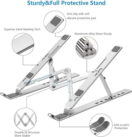 حامل لابتوب ألومنيوم قابل للطي(مقاس 10‑15.6 إنش) Adjustable Aluminum Laptop Stand – 10‑15.6″ Foldable — 3