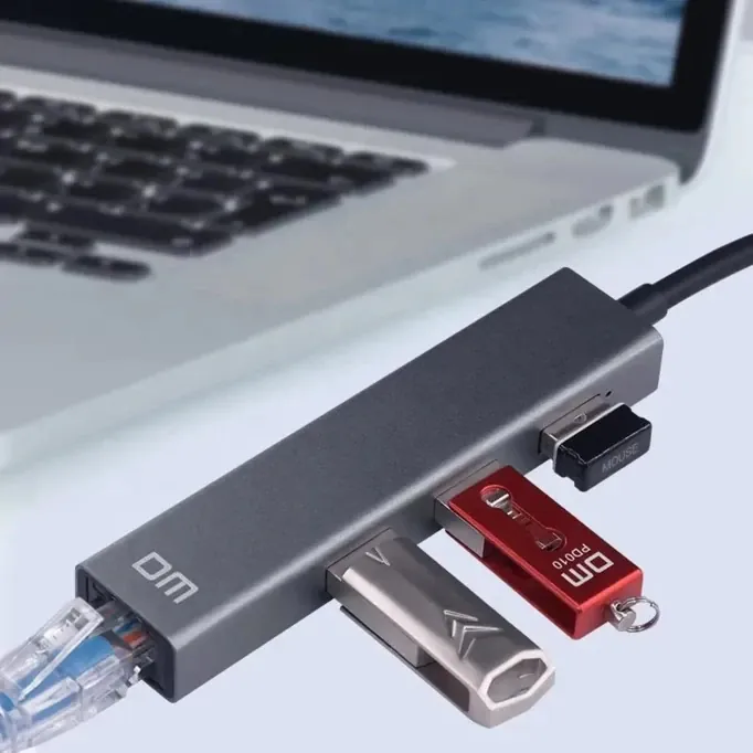 موزع USB ثلاثي المنافذ مع منفذ LAN بسرعة 1000 ميجابت – DM 3 Port USB 3.0 Hub + 1000 Mbps LAN – USB 3.0 Dock — 2