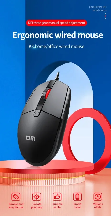 ماوس سلكية DM K3 احترافية للألعاب والعمل المكتبي Ergonomic Wired Mouse — 3