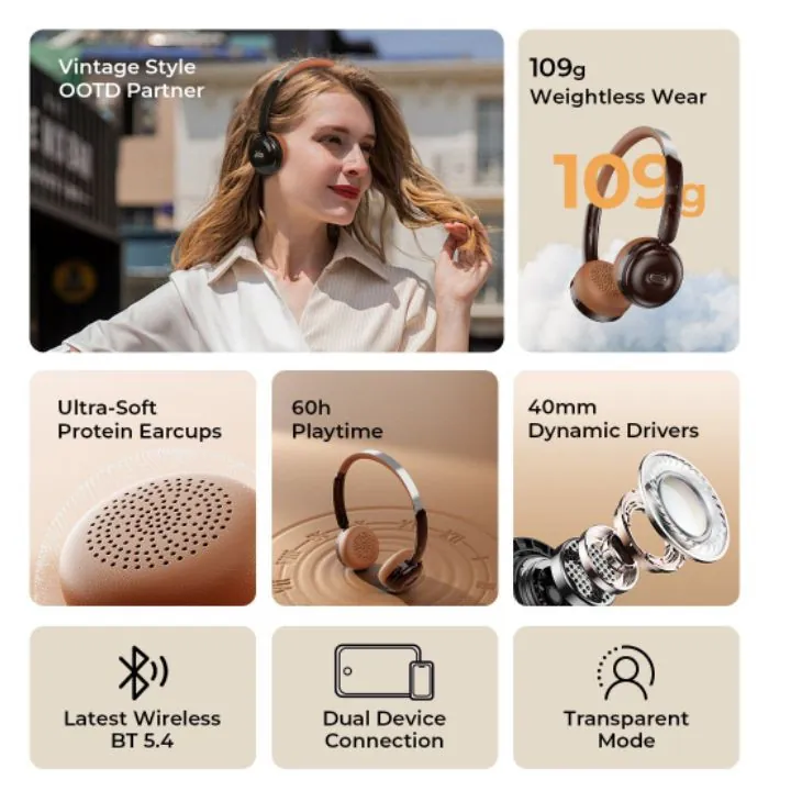 سماعة هافيت فينتاج O1H لاسلكية – بطارية طويلة الأمد Havit Vintage O1H Retro Wireless Headphones – Model H616BT — 3