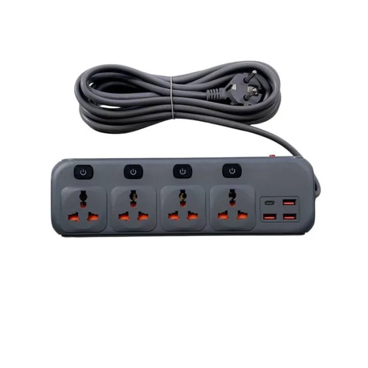 فيش كهرباء هافيت SP0032 مع مداخل USB وType-C Havit Power Strip SP0032 – 4 AC Slots + 3 USB-A + 1 USB-C (EU Plug) — 3