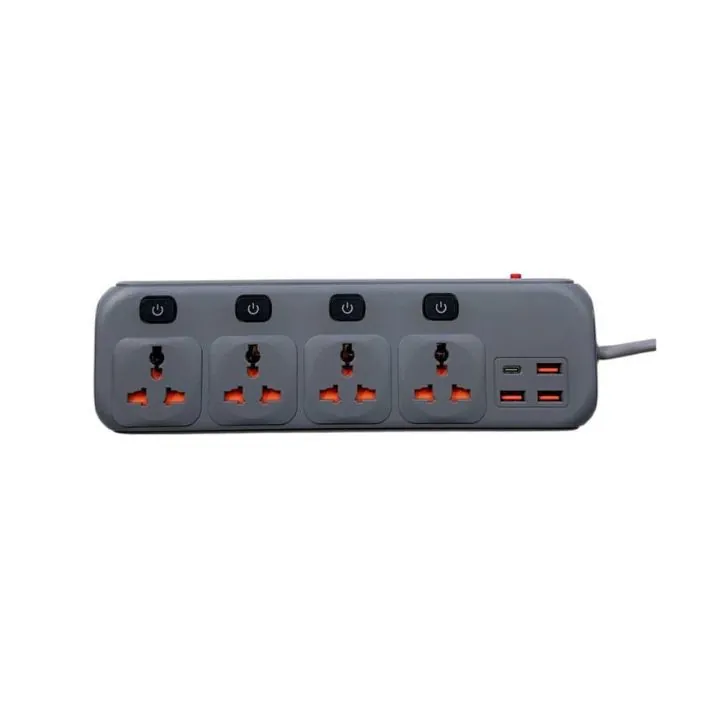 فيش كهرباء هافيت SP0032 مع مداخل USB وType-C Havit Power Strip SP0032 – 4 AC Slots + 3 USB-A + 1 USB-C (EU Plug) — 2