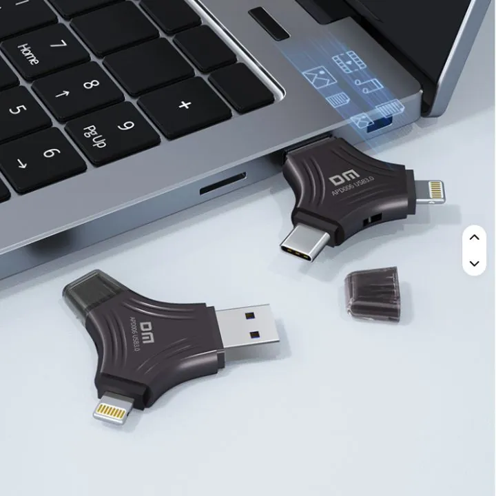 فلاشة ثلاثية المنافذ DM – 128GB DM APD006 3-in-1 Flash Drive 128GB (USB 3.0 – Type-C – Lightning) — 3