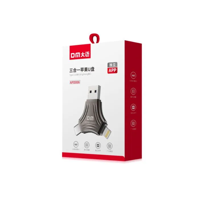 فلاشة ثلاثية المنافذ DM – 128GB DM APD006 3-in-1 Flash Drive 128GB (USB 3.0 – Type-C – Lightning) — 2