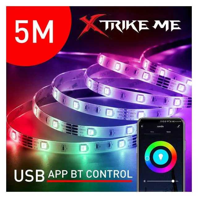 شريط إضاءة LED ذكي 5 متر بتحكم عبر البلوتوث والتطبيق – Xtrike Me Xtrike Me 5M RGB LED Strip (HT-5050-B5) USB BT App Control — 3