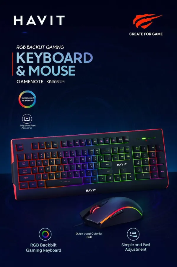 طقم ألعاب من هافيت – كيبورد وماوس بإضاءة RGB HAVIT GAMENOTE KB866CM-AR Gaming Combo (Keyboard + Mouse) — 2