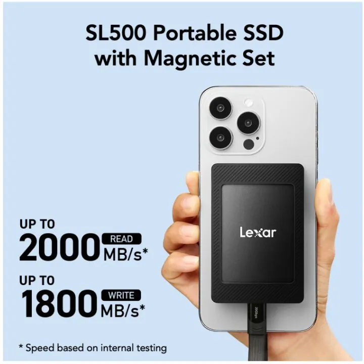 هارد خارجي ليكسر SL500 محمول مع قاعدة مغناطيسية سعة 2 تيرة Lexar SL500 Portable SSD with Magnetic Set 2TB – USB 3.2 Gen 2×2 — 2