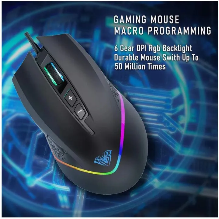 ماوس ألعاب سلكي أولا F805 بإضاءة RGB وأزرار جانبية قابلة للبرمجة AULA F805 RGB Wired Gaming Mouse with Side Buttons (Black) — 3