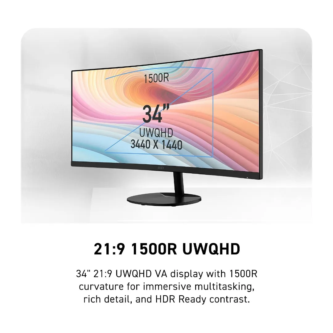 MSI PRO MP341CQ Curved – 34 Inch UWQHD (3440 x 1440) VA Panel 100Hz 1ms Black — 4