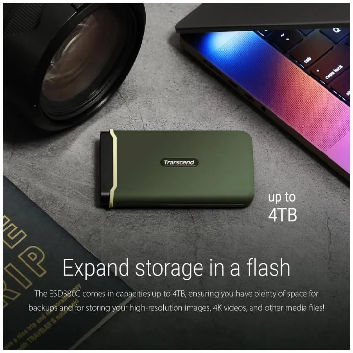 هارد خارجي ترانسيند 2 تيرابايت مقاوم للصدمات بسرعة 2000 ميجابايت بالثانية Transcend ESD380C Portable SSD – 2TB — 2