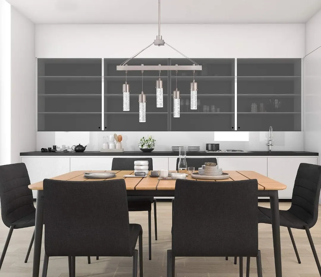 ثريا LED مدمجة 5 أضواء نيكل مطفي بزجاج فقاعات - موديل 6371940 — 2