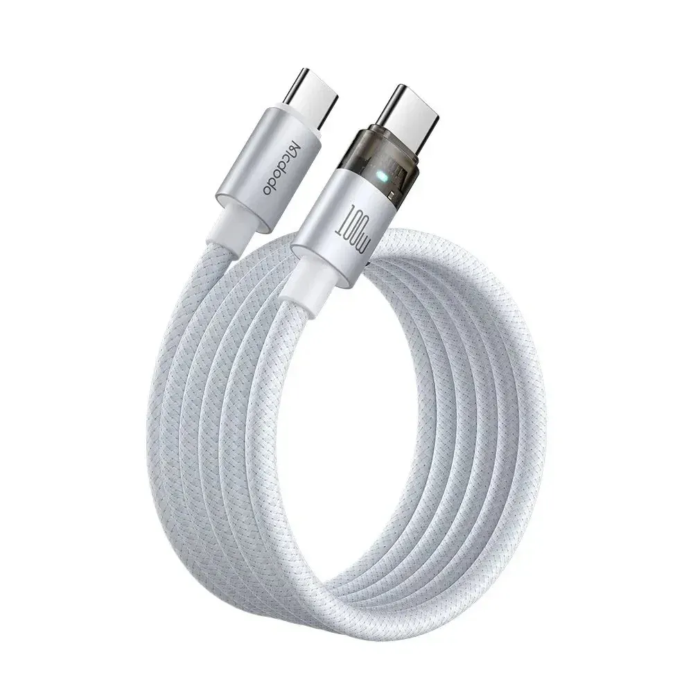 كيبل ماكدودو USB-C إلى USB-C شفاف بقدرة 100 واط مع ضوء شحن 1.2 متر أبيض — 3