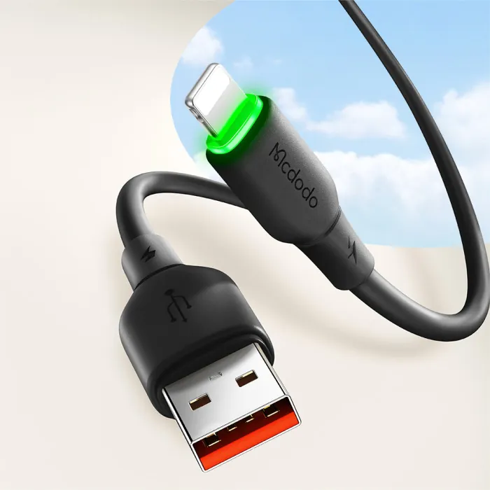 كيبل بيانات ماكدودو Lightning مع إضاءة LED طول 1.2 متر أسود — 6
