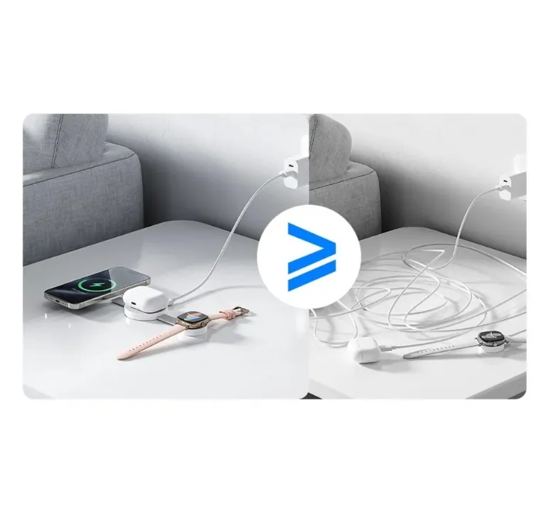 شاحن لاسلكي هافيت W3105 ثلاثي الاستخدام - أبيض/رمادي — 4